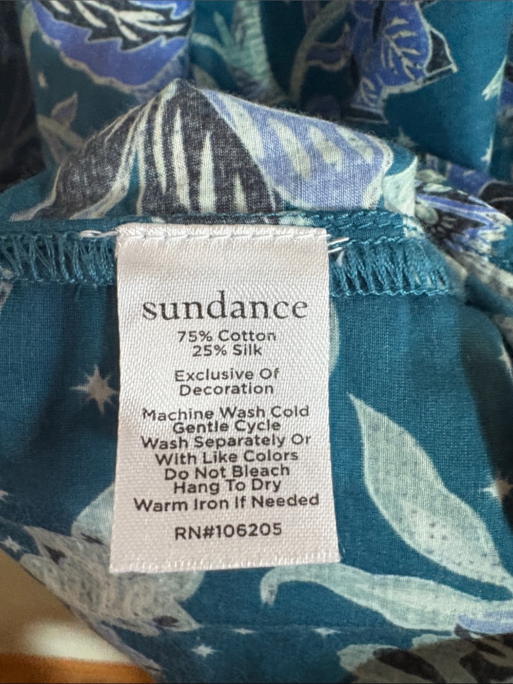 SUNDANCE Teal Floral Peasant Blouse - Picture 9 of 10